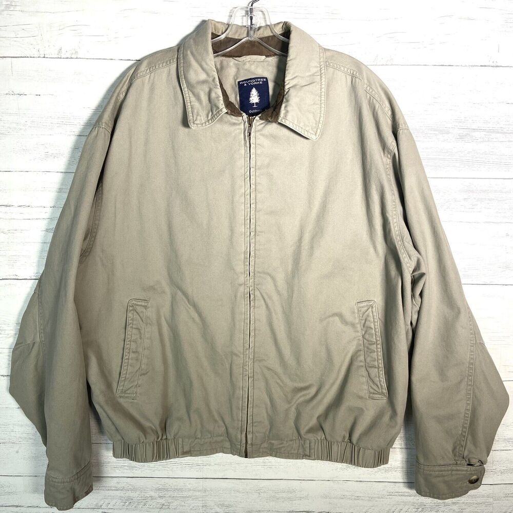 Roundtree & Yorke Khaki Zip Bomber Jacket Flannel Lined Men’s Large